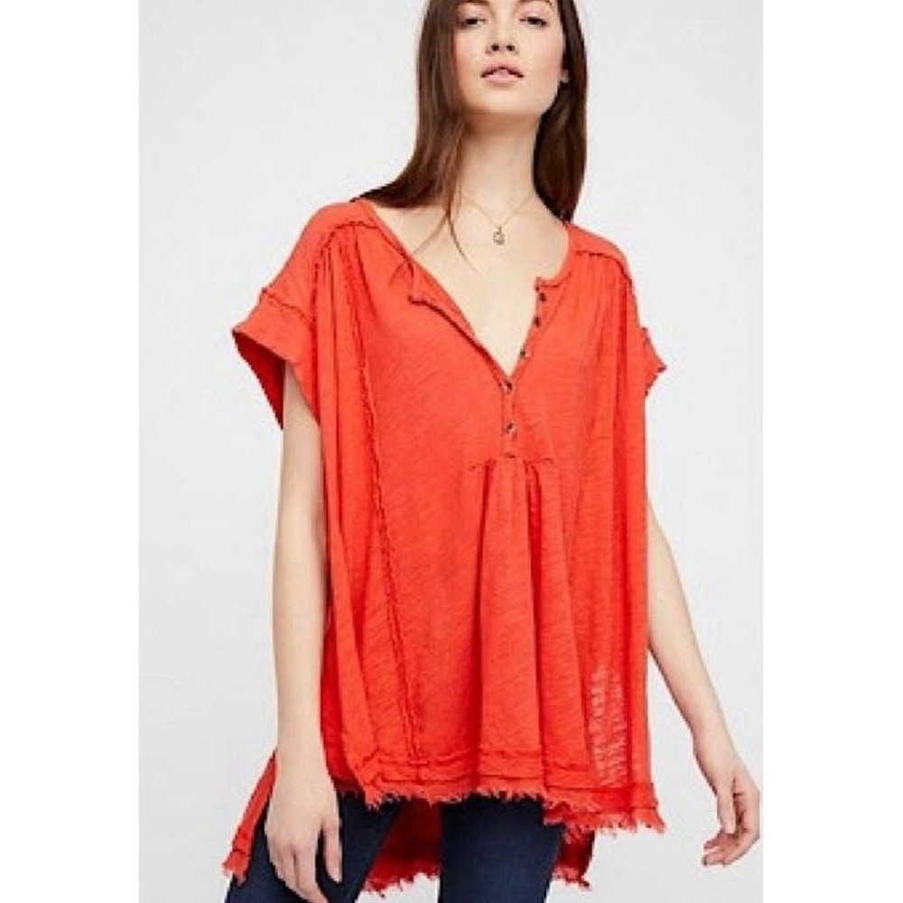 Free People Aster Henley Tunic Oversized Button Boho Blouse Size Medium